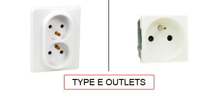 TYPE E Outlets are used in the following Countries:
<br>
Primary Country known for using TYPE E outlets is Belgium, France, Poland, Slovakia.

<br>Additional Countries that use TYPE E outlets are 
Algeria, Benin, Burundi, Cameroon, Central African Republic, Comoros, Congo - Democratic Republic, Congo - Republic of the, Czech Republic, Djibouti, Equatorial Guinea, Ethiopia, French Guiana, French Polynesia, Gabon, Guadeloupe, Ivory Coast, Madagascar, Mali - Republic of, Martinique, Monaco, Mongolia, Morocco, Reunion, Senegal, Somalia, Syria, Togo, Tunisia.

<br><font color="yellow">*</font> Additional Type E Electrical Devices:

<br><font color="yellow">*</font> <a href="https://internationalconfig.com/icc6.asp?item=TYPE-E-PLUGS" style="text-decoration: none">Type E Plugs</a> 

<br><font color="yellow">*</font> <a href="https://internationalconfig.com/icc6.asp?item=TYPE-E-CONNECTORS" style="text-decoration: none">Type E Connectors</a> 

<br><font color="yellow">*</font> <a href="https://internationalconfig.com/icc6.asp?item=TYPE-E-POWER-CORDS" style="text-decoration: none">Type E Power Cords</a> 

<br><font color="yellow">*</font> <a href="https://internationalconfig.com/icc6.asp?item=TYPE-E-POWER-STRIPS" style="text-decoration: none">Type E Power Strips</a>

<br><font color="yellow">*</font> <a href="https://internationalconfig.com/icc6.asp?item=TYPE-E-ADAPTERS" style="text-decoration: none">Type E Adapters</a>

<br><font color="yellow">*</font> <a href="https://internationalconfig.com/worldwide-electrical-devices-selector-and-electrical-configuration-chart.asp" style="text-decoration: none">Worldwide Selector. View all Countries by TYPE.</a>

<br>View examples of TYPE E outlets below.